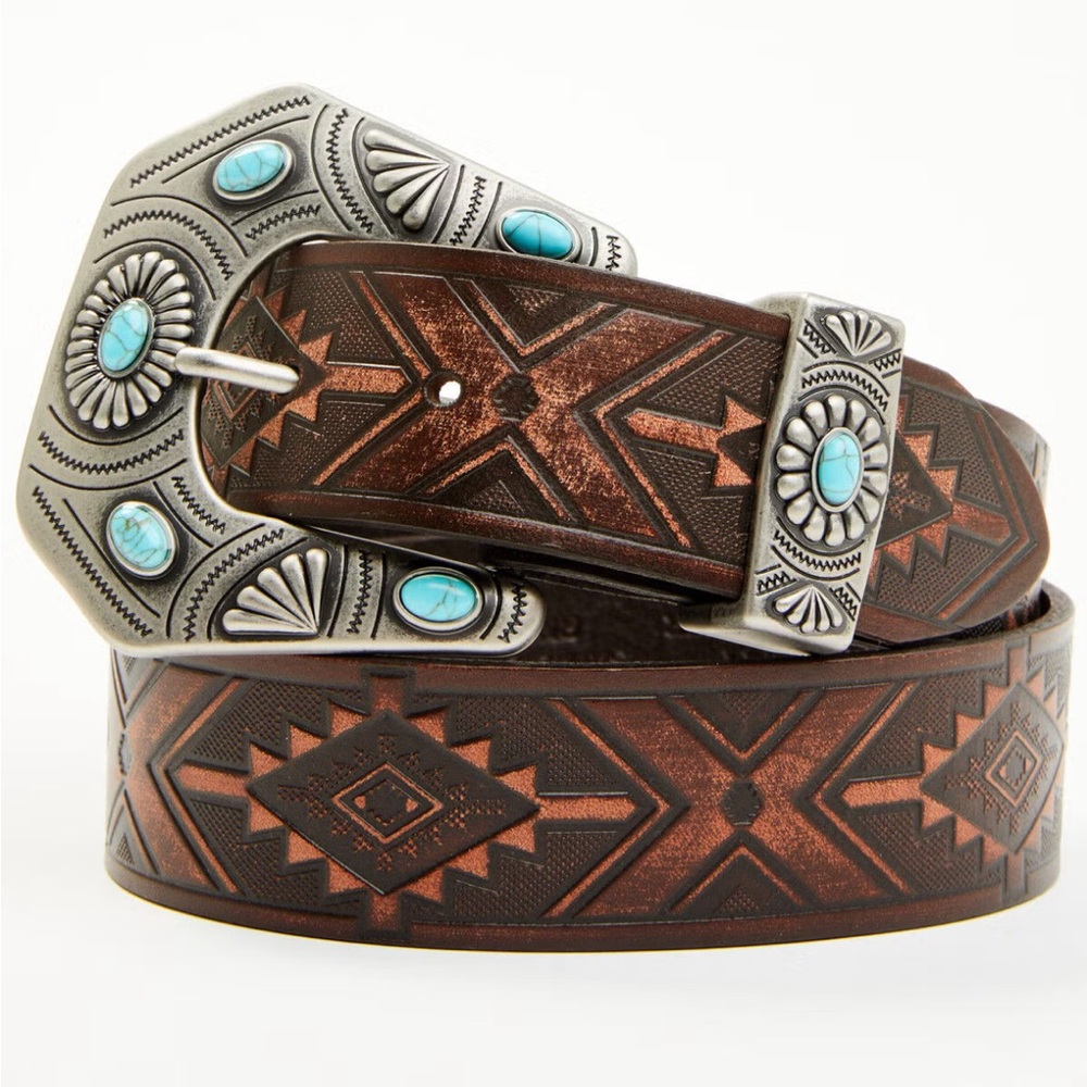 Shyanne Southwestern Turquoise Silver and Brown Belt Size Large